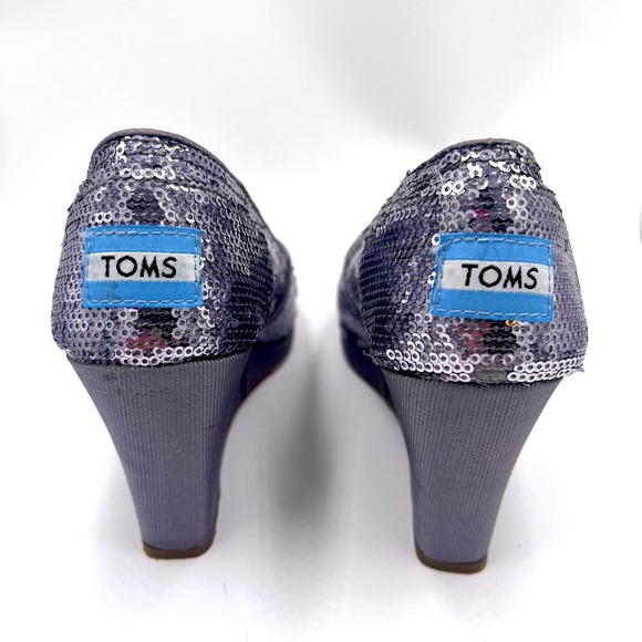 Toms Peep Toe Sequin Wedge Sz 5 - Picture 4 of 5